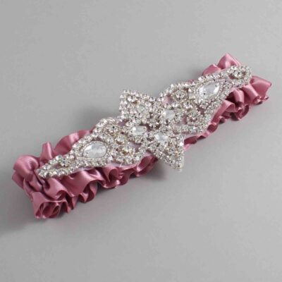 Rosy Mauve Satin Wedding Garter / Solid Pink Wedding Garters / Lorine # (165-165)-01-A09-Silver