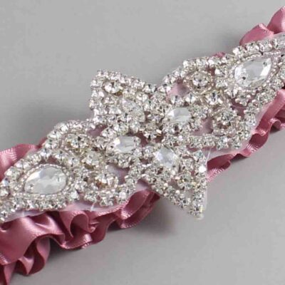 Rosy Mauve Satin Wedding Garter / Solid Pink Wedding Garters / Lorine # (165-165)-01-A09-Silver