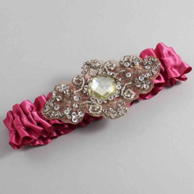 Rosewood Satin with Brown Wedding Garter / Pink Wedding Garters / Bijou # (169-169)-01-A01-Antique