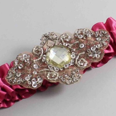Rosewood Satin with Brown Wedding Garter / Pink Wedding Garters / Bijou # (169-169)-01-A01-Antique