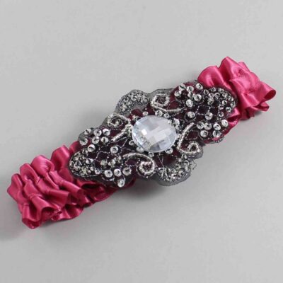 Rosewood Satin with Black Wedding Garter / Pink Wedding Garters / Bijou # (169-169)-01-A02-Black
