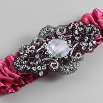 Rosewood Satin with Black Wedding Garter / Pink Wedding Garters / Bijou # (169-169)-01-A02-Black