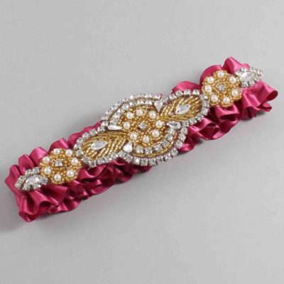 Rosewood Satin with Gold Wedding Garter / Pink Wedding Garters / Charlotte # (169-169)-01-A05-Gold
