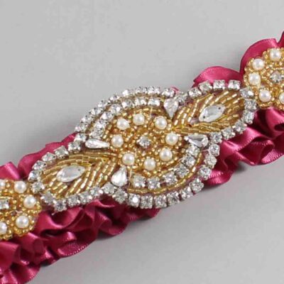 Rosewood Satin with Gold Wedding Garter / Pink Wedding Garters / Charlotte # (169-169)-01-A05-Gold