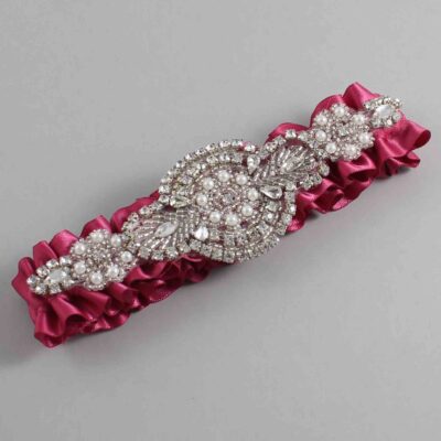 Rosewood Satin Wedding Garter / Solid Pink Wedding Garters / Charlotte # (169-169)-01-A06-Silver