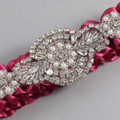 Rosewood Satin Wedding Garter / Solid Pink Wedding Garters / Charlotte # (169-169)-01-A06-Silver
