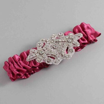 Rosewood Satin Wedding Garter / Solid Pink Wedding Garters / Heather # (169-169)-01-A07-Silver