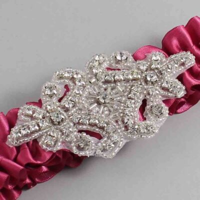 Rosewood Satin Wedding Garter / Solid Pink Wedding Garters / Heather # (169-169)-01-A07-Silver