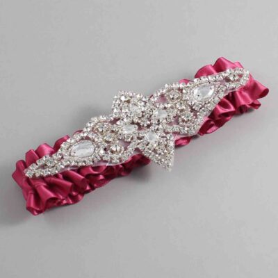 Rosewood Satin Wedding Garter / Solid Pink Wedding Garters / Lorine # (169-169)-01-A09-Silver