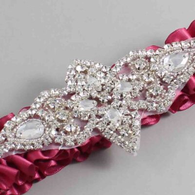 Rosewood Satin Wedding Garter / Solid Pink Wedding Garters / Lorine # (169-169)-01-A09-Silver
