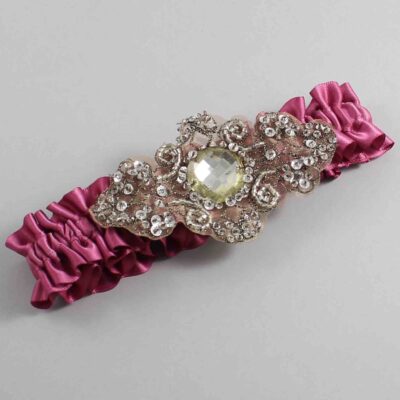 Victorian Rose Satin with Brown Wedding Garter / Pink Wedding Garters / Bijou # (174-174)-01-A01-Antique