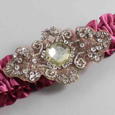 Victorian Rose Satin with Brown Wedding Garter / Pink Wedding Garters / Bijou # (174-174)-01-A01-Antique