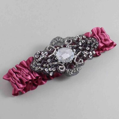 Victorian Rose Satin with Black Wedding Garter / Pink Wedding Garters / Bijou # (174-174)-01-A02-Black
