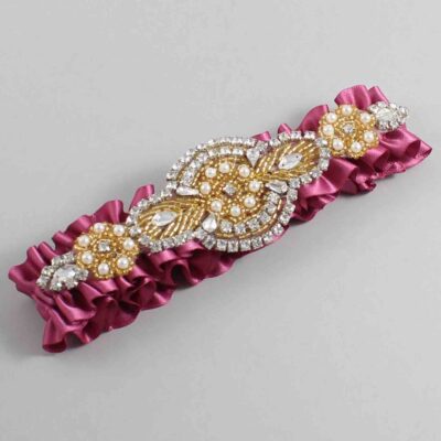 Victorian Rose Satin with Gold Wedding Garter / Pink Wedding Garters / Charlotte # (174-174)-01-A05-Gold