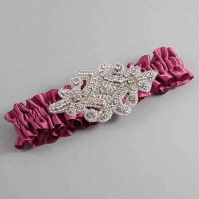 Victorian Rose Satin Wedding Garter / Solid Pink Wedding Garters / Heather # (174-174)-01-A07-Silver