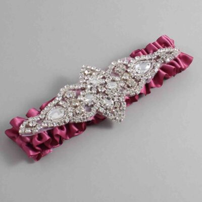 Victorian Rose Satin Wedding Garter / Solid Pink Wedding Garters / Lorine # (174-174)-01-A09-Silver