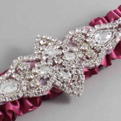 Victorian Rose Satin Wedding Garter / Solid Pink Wedding Garters / Lorine # (174-174)-01-A09-Silver