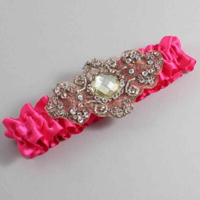 Hot Magenta Satin with Brown Wedding Garter / Pink Wedding Garters / Bijou # (175-175)-01-A01-Antique