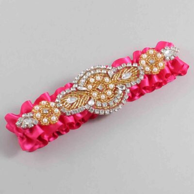 Hot Magenta Satin with Gold Wedding Garter / Pink Wedding Garters / Charlotte # (175-175)-01-A05-Gold