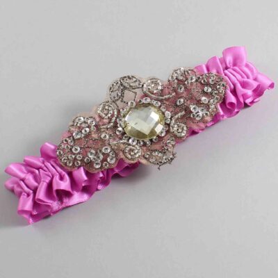 Rose Bloom Satin with Brown Wedding Garter / Pink Wedding Garters / Bijou # (182-182)-01-A01-Antique