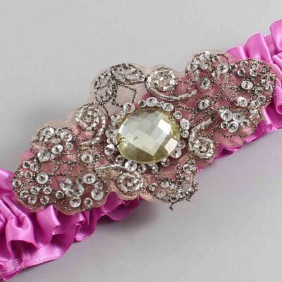 Rose Bloom Satin with Brown Wedding Garter / Pink Wedding Garters / Bijou # (182-182)-01-A01-Antique