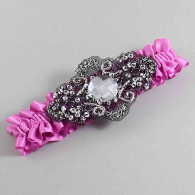 Rose Bloom Satin with Black Wedding Garter / Pink Wedding Garters / Bijou # (182-182)-01-A02-Black