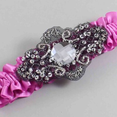 Rose Bloom Satin with Black Wedding Garter / Pink Wedding Garters / Bijou # (182-182)-01-A02-Black