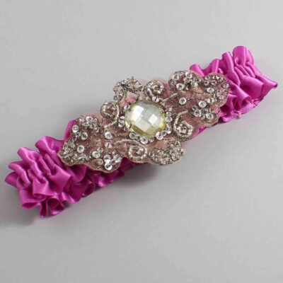 Garden Rose Satin with Brown Wedding Garter / Pink Wedding Garters / Bijou # (183-183)-01-A01-Antique