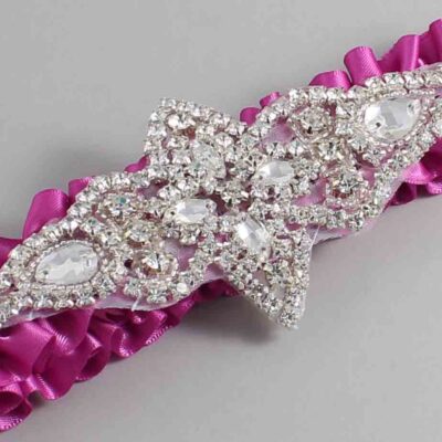 Garden Rose Satin Wedding Garter / Solid Pink Wedding Garters / Lorine # (183-183)-01-A09-Silver
