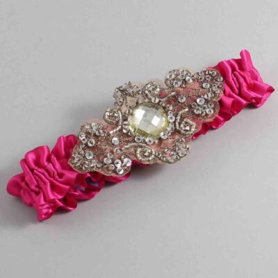 Azalea Satin with Brown Wedding Garter / Pink Wedding Garters / Bijou # (187-187)-01-A01-Antique