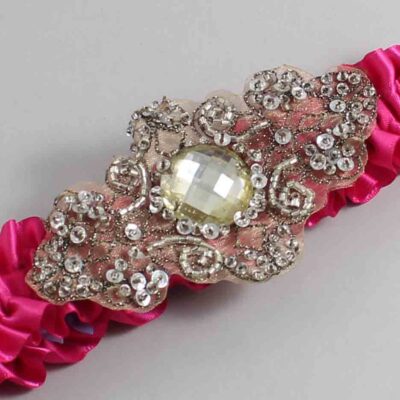 Azalea Satin with Brown Wedding Garter / Pink Wedding Garters / Bijou # (187-187)-01-A01-Antique