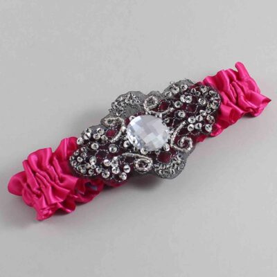 Azalea Satin with Black Wedding Garter / Pink Wedding Garters / Bijou # (187-187)-01-A02-Black