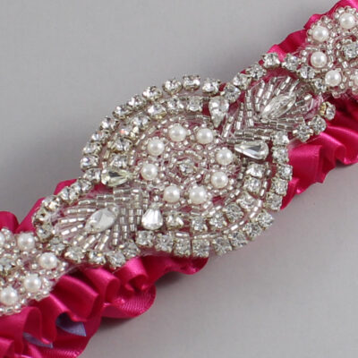 Azalea Satin Wedding Garter / Solid Pink Wedding Garters / Charlotte # (187-187)-01-A06-Silver