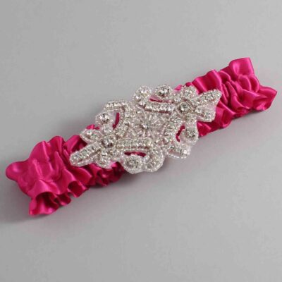 Azalea Satin Wedding Garter / Solid Pink Wedding Garters / Heather # (187-187)-01-A07-Silver