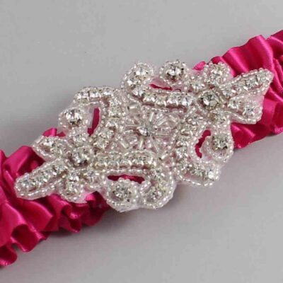 Azalea Satin Wedding Garter / Solid Pink Wedding Garters / Heather # (187-187)-01-A07-Silver