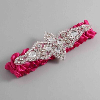 Azalea Satin Wedding Garter / Solid Pink Wedding Garters / Lorine # (187-187)-01-A09-Silver