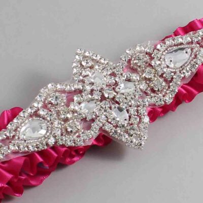 Azalea Satin Wedding Garter / Solid Pink Wedding Garters / Lorine # (187-187)-01-A09-Silver