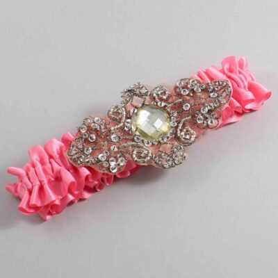 Coral Rose Satin with Brown Wedding Garter / Pink Wedding Garters / Bijou # (210-210)-01-A01-Antique