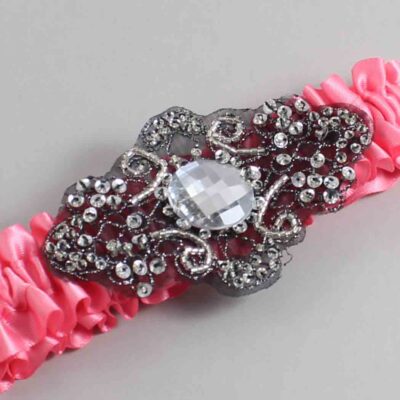 Coral Rose Satin with Black Wedding Garter / Pink Wedding Garters / Bijou # (210-210)-01-A02-Black