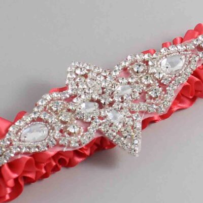 Watermelon Satin Wedding Garter / Solid Red Wedding Garters / Lorine # (243-243)-01-A09-Silver