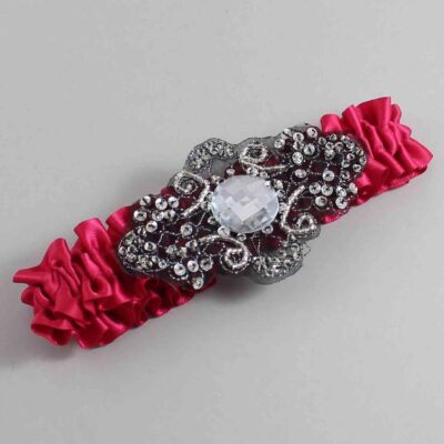Beauty Satin with Black Wedding Garter / Pink Wedding Garters / Bijou # (266-266)-01-A02-Black