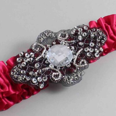 Beauty Satin with Black Wedding Garter / Pink Wedding Garters / Bijou # (266-266)-01-A02-Black