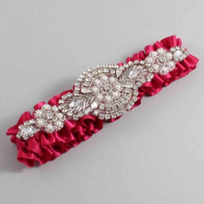 Beauty Satin Wedding Garter / Solid Pink Wedding Garters / Charlotte # (266-266)-01-A06-Silver