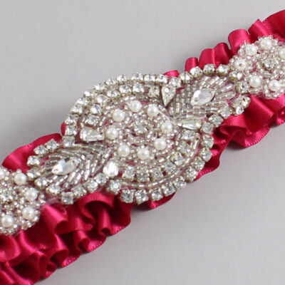 Beauty Satin Wedding Garter / Solid Pink Wedding Garters / Charlotte # (266-266)-01-A06-Silver