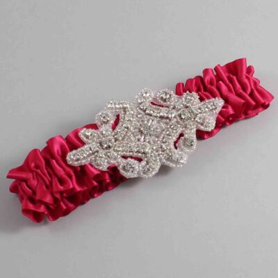 Beauty Satin Wedding Garter / Solid Pink Wedding Garters / Heather # (266-266)-01-A07-Silver