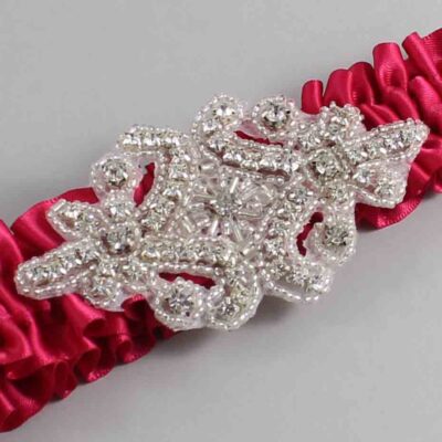 Beauty Satin Wedding Garter / Solid Pink Wedding Garters / Heather # (266-266)-01-A07-Silver