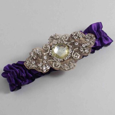 Plum Satin with Brown Wedding Garter / Purple Wedding Garters / Bijou # (285-285)-01-A01-Antique