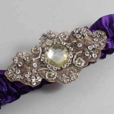 Plum Satin with Brown Wedding Garter / Purple Wedding Garters / Bijou # (285-285)-01-A01-Antique