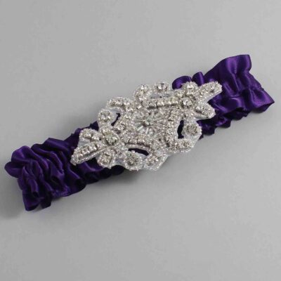 Plum Satin Wedding Garter / Solid Purple Wedding Garters / Heather # (285-285)-01-A07-Silver