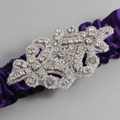 Plum Satin Wedding Garter / Solid Purple Wedding Garters / Heather # (285-285)-01-A07-Silver